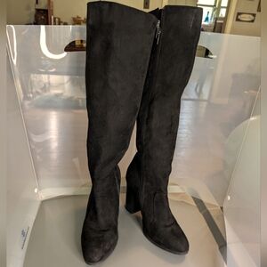 Bamboo Upside 10 knee‎ high black vegan suede side zip 3.5" block heel boots
